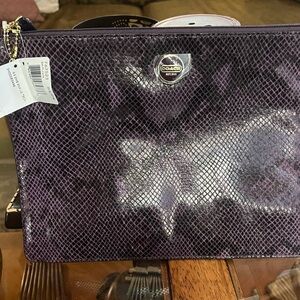 COACH Purple Snakeskin Embossed Leather Tech Ipad Tablet Zip Pouch Bag